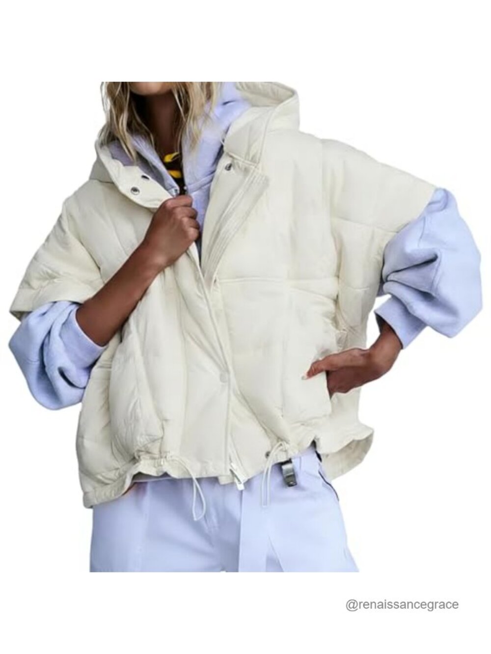 Women's Quilted Puffer Vest with Hood Zip Up Oversized Short Sleeve Casual